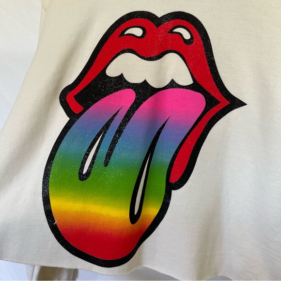 ❤️NWT intermix madeworn cropped rolling stones graphic sweatshirt in ivory - Picture 9 of 12